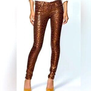 7 For All Mankind Metallic Gold & Brown Animal Leopard Print Skinny Jeans 31/12